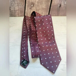 XMI PLATINUM SILK NECKTIE TIE MAROON WHITE DOTS HANDMADE